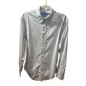 Ralph Lauren Mens Custom Fit Striped Button Down Dress Shirt 16.5 42 Blue/White
